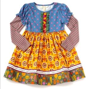 Blue and Orange Polka Dot Floral Harvest Time A-Line Dress